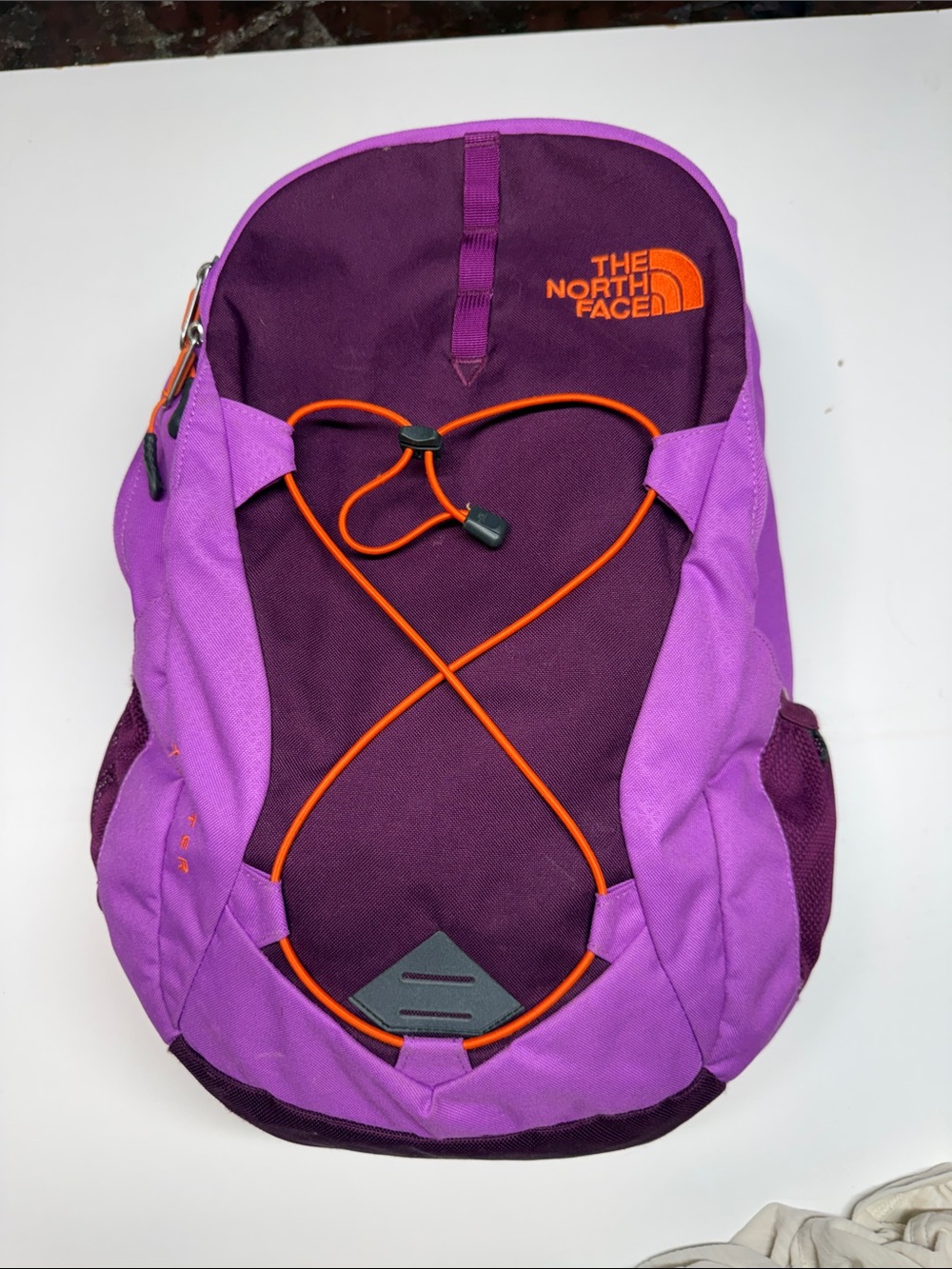 The North Face jester Plum & Lavender Backpack with Orange Bungee